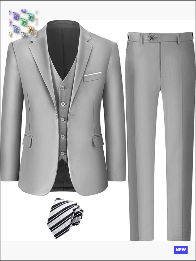 Slim Fit Three Piece Suit Set Classic Elegant Formal Wear Blazer Vest Pants